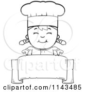 Poster, Art Print Of Black And White Happy Chef Girl Over A Blank Banner