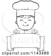 Poster, Art Print Of Black And White Happy Chef Boy Over A Blank Banner