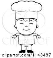 Cartoon Clipart Of A Black And White Happy Chef Boy Smiling Vector Outlined Coloring Page