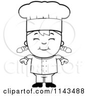 Cartoon Clipart Of A Black And White Happy Chef Girl Smiling Vector Outlined Coloring Page