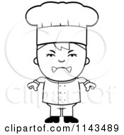 Cartoon Clipart Of A Black And White Mad Chef Boy Vector Outlined Coloring Page