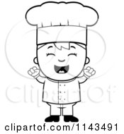 Cartoon Clipart Of A Black And White Celebrating Chef Boy Vector Outlined Coloring Page
