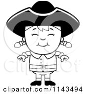 Cartoon Clipart Of A Black And White Colonial Girl Smiling Vector Outlined Coloring Page