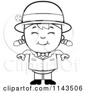 Cartoon Clipart Of A Black And White Happy Child Leprechaun Girl Vector Outlined Coloring Page