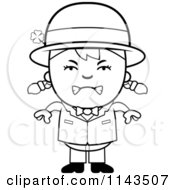 Cartoon Clipart Of A Black And White Mad Child Leprechaun Girl Vector Outlined Coloring Page