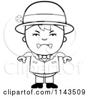 Cartoon Clipart Of A Black And White Mad Child Leprechaun Boy Vector Outlined Coloring Page