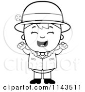 Cartoon Clipart Of A Black And White Cheering Child Leprechaun Boy Vector Outlined Coloring Page