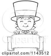 Poster, Art Print Of Black And White Happy Magician Boy Over A Blank Banner