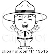 Black And White Happy Forest Ranger Boy Cheering