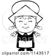 Cartoon Clipart Of A Black And White Happy Pilgrim Girl Vector Outlined Coloring Page