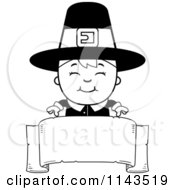 Poster, Art Print Of Black And White Happy Pilgrim Boy Over A Blank Banner