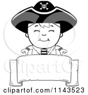 Poster, Art Print Of Black And White Happy Pirate Boy Over A Blank Banner