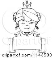 Poster, Art Print Of Black And White Cute Princess Girl Over A Blank Banner