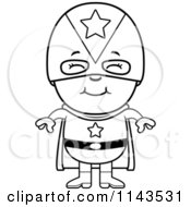Cartoon Clipart Of A Black And White Happy Super Boy Vector Outlined Coloring Page