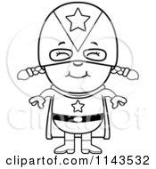 Cartoon Clipart Of A Black And White Happy Super Girl Vector Outlined Coloring Page