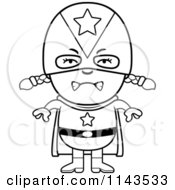 Cartoon Clipart Of A Black And White Mad Super Girl Vector Outlined Coloring Page