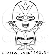 Cartoon Clipart Of A Black And White Cheering Super Girl Vector Outlined Coloring Page
