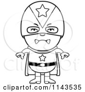 Cartoon Clipart Of A Black And White Mad Super Boy Vector Outlined Coloring Page