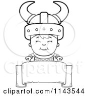 Poster, Art Print Of Black And White Happy Viking Boy Over A Blank Banner