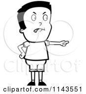 Cartoon Clipart Of A Black And White Mad Boy Angrily Pointing Vector Outlined Coloring Page