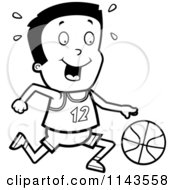 Poster, Art Print Of Black And White Athletic Boy Dribbling A Basketball