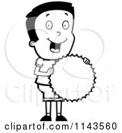Cartoon Clipart Of A Black And White Proud Boy Holding A Burst Award Vector Outlined Coloring Page