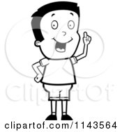 Cartoon Clipart Of A Black And White Creative Boy With An Idea Vector Outlined Coloring Page