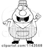 Cartoon Clipart Of A Black And White Smart Train Engineer Vector Outlined Coloring Page