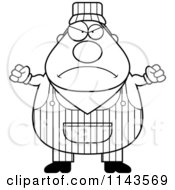 Cartoon Clipart Of A Black And White Mad Train Engineer Vector Outlined Coloring Page