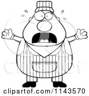 Cartoon Clipart Of A Black And White Scared Train Engineer Vector Outlined Coloring Page