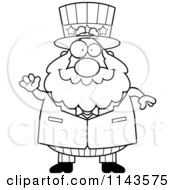 Cartoon Clipart Of A Black And White Chubby Uncle Sam Waving Vector Outlined Coloring Page