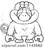 Cartoon Clipart Of A Black And White Baboon Monkey Vector Outlined Coloring Page