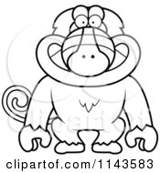 Cartoon Clipart Of A Black And White Smiling Baboon Monkey Vector Outlined Coloring Page
