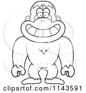Cartoon Clipart Of A Black And White Smiling Bigfoot Sasquatch Vector Outlined Coloring Page by Cory Thoman
