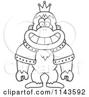 Cartoon Clipart Of A Black And White King Bigfoot Wearing A Crown And Robe Vector Outlined Coloring Page