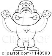 Cartoon Clipart Of A Black And White Mad Bigfoot Sasquatch Vector Outlined Coloring Page