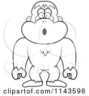Cartoon Clipart Of A Black And White Shocked Bigfoot Sasquatch Vector Outlined Coloring Page by Cory Thoman