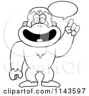 Cartoon Clipart Of A Black And White Smart Bigfoot Talking Vector Outlined Coloring Page by Cory Thoman