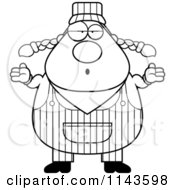 Cartoon Clipart Of A Black And White Shrugging Female Train Engineer Vector Outlined Coloring Page