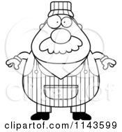 Cartoon Clipart Of A Black And White Train Engineer Vector Outlined Coloring Page