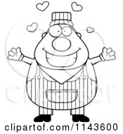 Cartoon Clipart Of A Black And White Loving Train Engineer Vector Outlined Coloring Page