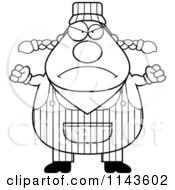 Cartoon Clipart Of A Black And White Mad Female Train Engineer Vector Outlined Coloring Page