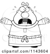 Cartoon Clipart Of A Black And White Scared Chubby Monk Vector Outlined Coloring Page