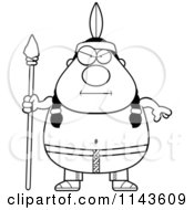 Cartoon Clipart Of A Black And White Chubby Native American Man With A Spear Vector Outlined Coloring Page by Cory Thoman