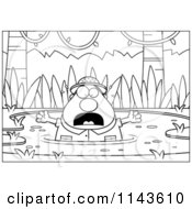 Cartoon Clipart Of A Black And White Chubby Explorer Drowning In Quick Sand Vector Outlined Coloring Page