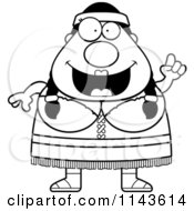 Cartoon Clipart Of A Black And White Chubby Native American Woman With An Idea Vector Outlined Coloring Page