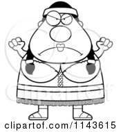 Cartoon Clipart Of A Black And White Chubby Native American Woman Waving Her Fists Vector Outlined Coloring Page