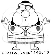 Cartoon Clipart Of A Black And White Chubby Native American Woman Shrugging Vector Outlined Coloring Page
