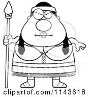 Cartoon Clipart Of A Black And White Chubby Native American Woman With A Spear Vector Outlined Coloring Page