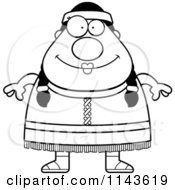 Cartoon Clipart Of A Black And White Chubby Native American Female Vector Outlined Coloring Page